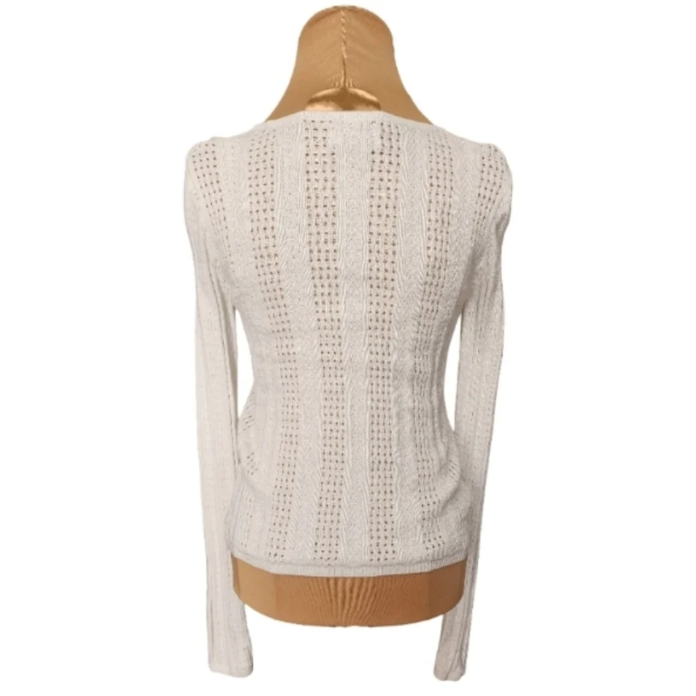 Hollister White Pointelle Knit‎ Scoop V-Neck Y2K Fitted Sweater Medium - Picture 2 of 7